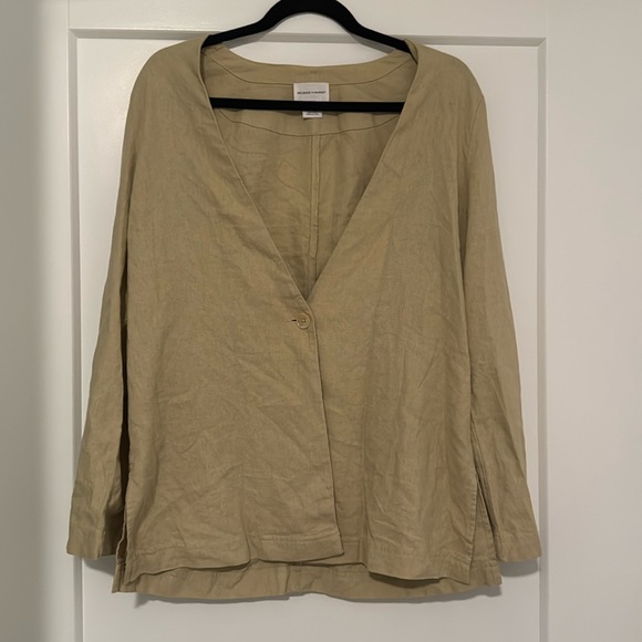 Melrose and Market Jackets & Blazers - Melrose And Market Collarless Linen Blazer In Beige Khaki